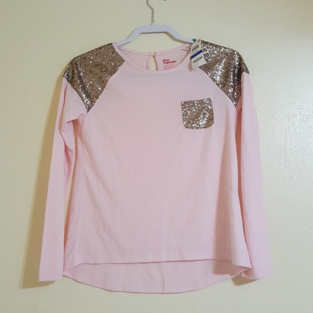 Pink & Gold sequin shoulder top
